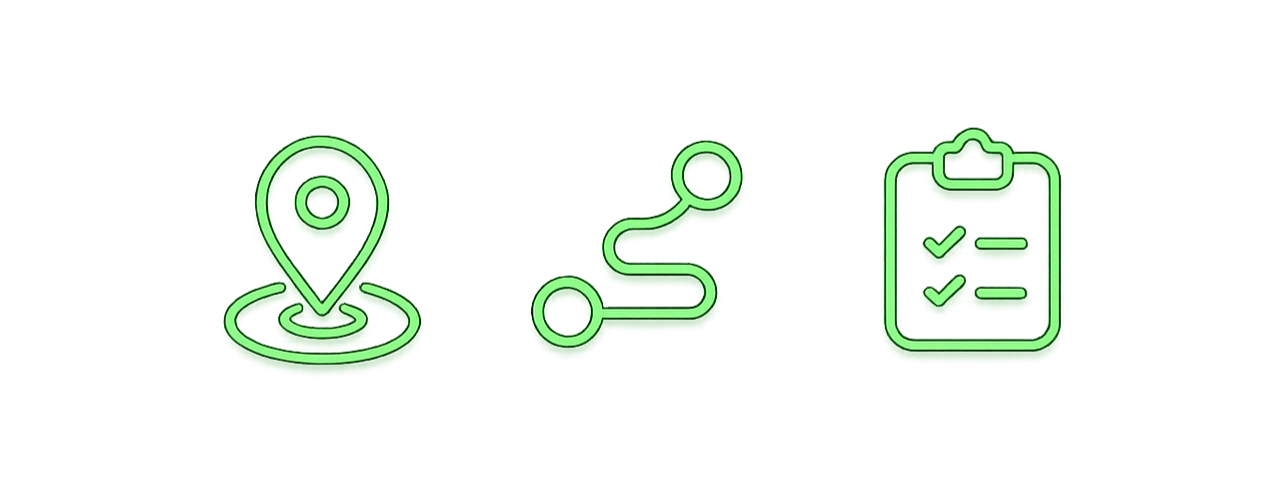 Position, route, and decision outputs